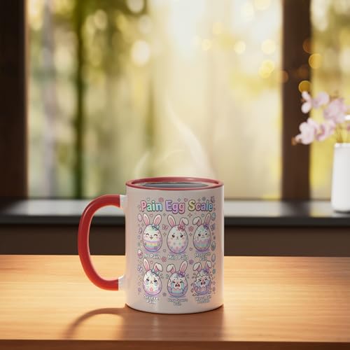 Cute Medical Bunny Egg Easter Nurse Pain Egg Scale Ceramic Mug, Red/White - color: Red/White
