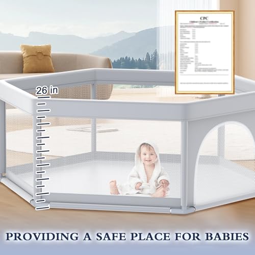 XVISHX 65x65 Inch Hexagonal Baby Playpen, Playpen for Babies and Toddlers, Baby Play Pen Playard for Indoor & Outdoor Active Center Game Fence, with Skin-Friendly Fabric and Soft Breathable Mesh - size: 65 × 65 Inch Hexagonal