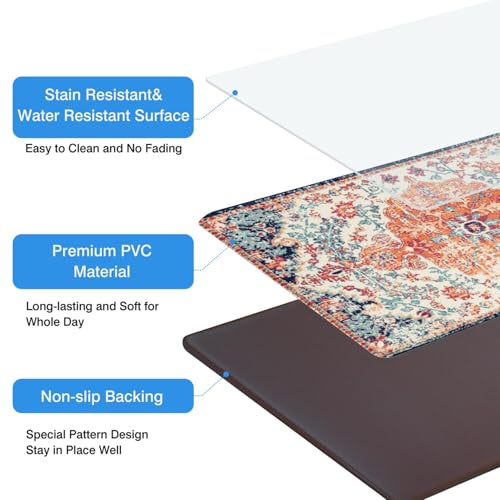 Boho Anti Fatigue Kitchen Mat, Orange, 17"x47"+17"x29" | Cushioned Non-Slip Floor Rug, Country Rustic Farmhouse Kitchen Decor Sets of 2, for Home, Sink, Laundry - color: Orange