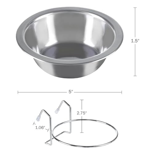 Set of 2 Stainless-Steel Dog Bowls - Cage, Kennel, and Crate Hanging Pet Bowls for Food and Water - 8oz Each and Dishwasher Safe by PETMAKER, Silver | Cage, Kennel, and Crate Hanging Pet Bowls for Food and Water, Dishwasher Safe Food and Water Pet Dishes