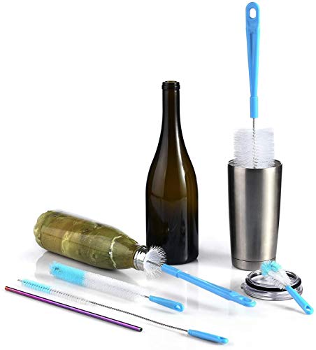 ALINK 8-Pack Bottle Cleaning Brush Set - Long Handle Bottle Cleaner for Washing Narrow Wine/Beer Bottle, Thermos, Hummingbird Feeder, Sport Well, Plus Kettle/Straw Brush - color: Blue