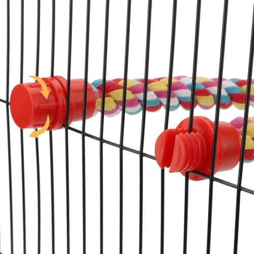 Hypeety Bird Rope Bungee Perch Adjustable Cage Stand Chewing Swing Toy | Stainless steel wire wrapped in soft cotton rope, u shape climbing perch, adjustable spiral stand for small and medium birds