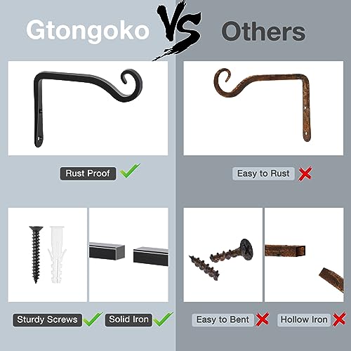 Gtongoko 6" Heavy Duty Outdoor Plant Hanger Wall Bracket, 2 Pack | 44lb Capacity,Rust-Resistant Finish,Easy Installation,Fit Hanging Baskets,Ideal for Bird Feeders & Lanterns - size: 6 Inch, style: L-shape