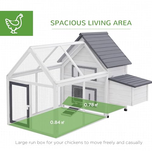 PawHut Grey and White Wooden 0.07-Acre In-Ground Poultry Cage with Nesting Box, Ramp, Run D51-102 | Outdoor Chicken House Poultry Cage, Hen, Removable Tray, Roosting Bars, Ramp, for Garden Backyard - color: Dark Gray