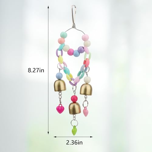 Hypeety Bird Bell Toy with Sweet Sound Cage Hanging Swing Bell for Parakeet | 3 brass bells with colorful beads, chewable for easy-hanging, encourages play and exercise, for small and medium bird, 8.27'' - color: Bell Toy-3 bells (A)