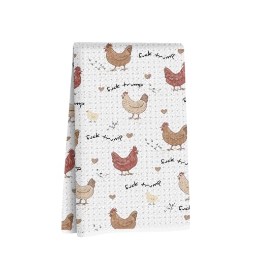 Jztco Funny Trump Kitchen Towel, Chicken Gifts Reusable Hand Towels | Absorbent Microfiber Dish Cloth Tea Towels for Kitchen Home Decor, Anti Trump Gifts for Women 14x24 Inch - color: Multi 1602