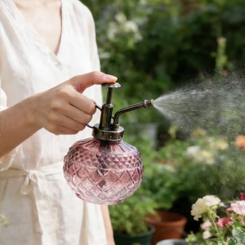 Plant Mister Spray Bottle, Glass Gradient Decorative Misters 10 oz | Brown Transparent Fine Mist Bottle, 300ML Vintage Small Watering Can with Plastic Pump for Indoor Plants, Garden, Cleaning - color: D-brown Transparent Gradient