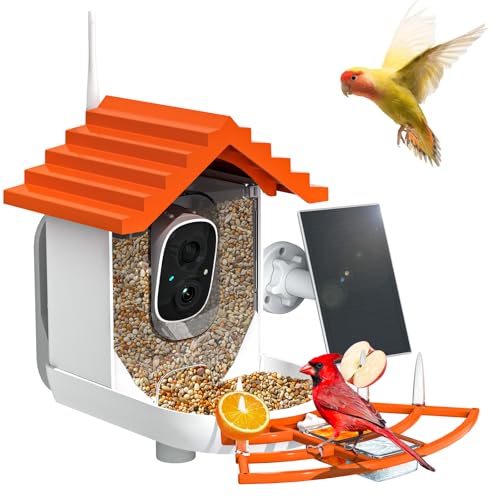 Smart Bird Feeder with Camera Solar Powered & AI Bi rd Identification, 2.4Ghz WiFi Bird feeders for Outdoors, 2K Live Video, Instant Arrival Alerts - Orange - color: Orange