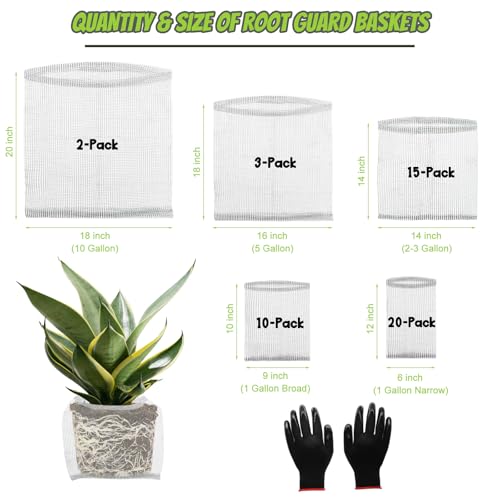 50 Pcs Gopher Baskets 1/3/5/10 Gallon Root Guard Proof Stainless Wire Steel | Mix 4 Sizes Mesh Cage with Gloves Root Protection for Gophers Moles Voles, Bulbs Tubers Trees Orchid Flowers Planting Baskets - size: MixSize-50 Pack
