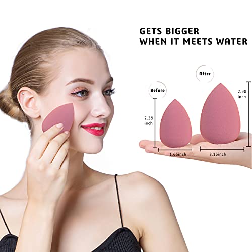 Makeup Sponges Set - Beauty sponges Blending Blenders with 1 Holder and Egg Case, Flawless for Cream, Powder and Liquid (Pink, 4Pcs+1Holder+ case) - color: Pink, size: 1 Count (Pack of 5)
