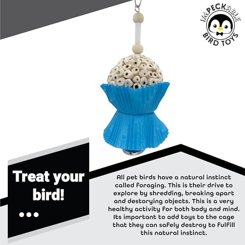 1927 Large Sola Cake Wood Ball & Paper Cupcake Cup Bird Toy - Shredding & Foraging Parakeet Toys - Natural Bird Cage Accessories for Small Med and Large Birds - Destructible Bird Chew for Cage - size: Large