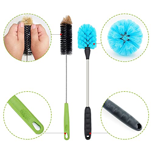 Long Bottle Brush, 17 in Bendable Cleaner Brushes for Cleaning Neck Beer Bottles, Wine, Baby Bottles, Water Bottles, Tumblers, Flask, Bird Feeder, Vase, Pipes and Brewing Supplies Black + Blue/2Pack - color: Black+blue