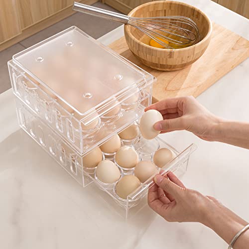 Egg Holder for Refrigerator Drawer Type Egg Container for Refrigerator BPA Free Fridge Organizer-12 Egg Storage,Stackable - size: 12 Egg Holder
