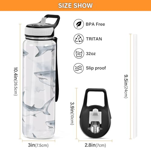 Shark 32 oz Water Bottle - Clear Tritan, BPA-Free, LeakProof with Carry Strap for Sports, Gym & Outdoor Activities - color: D169