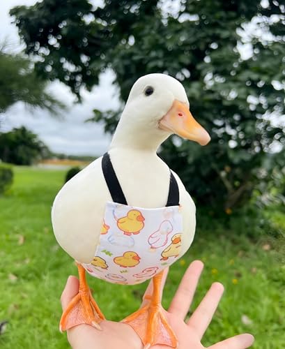 Chicken Diapers for Hens, Roosters, Diapers for Ducks, Ducklings, Reusable Pet Diaper with Bow Ties Waterproof Poultry Nappies for Geese Pet Ducks-White Duck,S - size: S