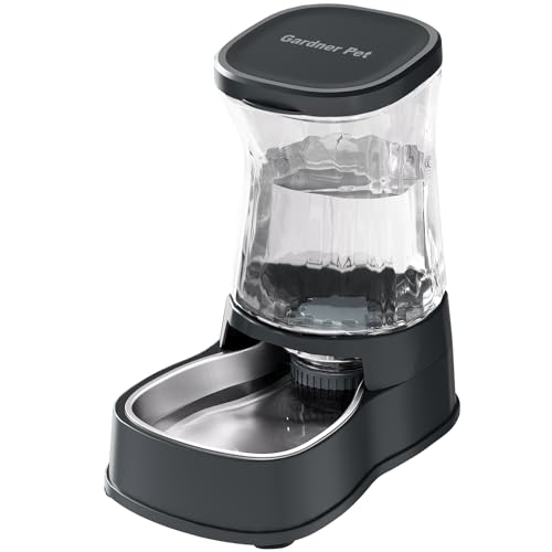 Gardner Pet Automatic Dog Water Dispenser Gravity Stainless Steel Water Waterer Feeder, 100% BPA-Free Large Capacity Water Feeding Bowls for Medium & Large-Sized Dogs Cats Other Pets -(1 Gallon) - color: Dark Grey, size: Single (1 Gallon)