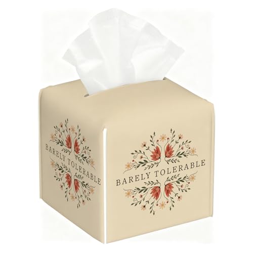 Literary Masterpieces Tissue Box Cover, “Barely Tolerable ”Pride and Prejudice 5.2 Inch Square PU Leather for Bookworms，Funny Bookish Decor Gift for Literature Lovers - color: White Decoration Theme-09