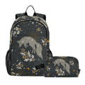 Magical Fox Stars Moons Boho Backpack with Lunch Bag, School Backpack for Teens Boys Girls Kids Travel Backpacks Set - color: Green