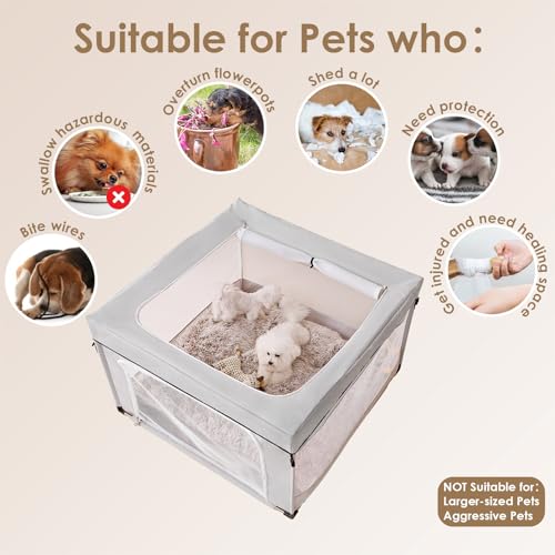 EHEYCIGA 42x42x26 Dog Playpen with Top Cover for Dogs & Cats, Sliver Grey - color: Silver Grey, style: 42x42x26(With Cover)