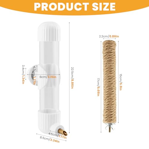 9.4 Fl Oz Bird Water Dispenser, No Mess Spring Valve Water Bottle with Parrot Bite Perch, Flexible Installation, for Small Birds Budgies, Cockatiels, Canaries, Lovebirds