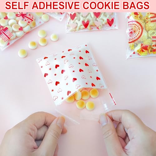 ZYLOP Valentines Cookie Bags - 100PCS 4x4 In Red Self-Sealing Valentine's Cellophane Treat Bags for Candy Snacks,Small Gifts, Clear Goodie Bags for Valentine's Day, Birthday, Party Favors - 2.8 Mil - color: Red Heart 100pcs