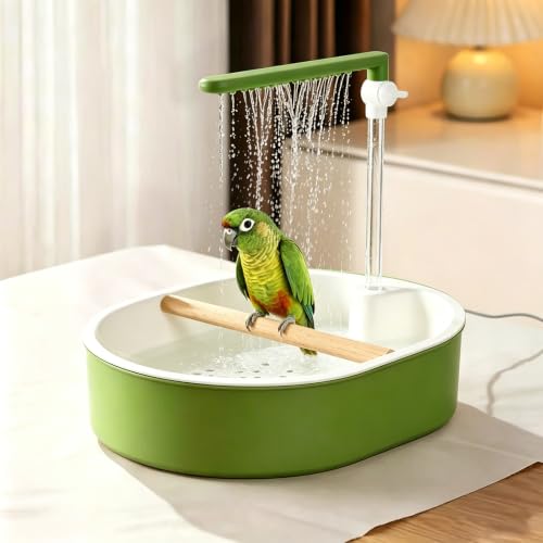 Parrot Bathtub,Bird Shower Parakeet Bath for Cage with Adjustable Water Flow Control Valve, Contains USB and Pump,Tarpaulin,for Pet Birds,Cockatiel,Budgie,Suitable for Many Kinds of Birds(Green) - color: Green and white