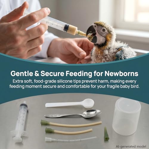 6PCS Soft Silicone Parrot Feeding Kit – Food Grade Baby Bird Feeder for Milk & Liquid Food, Hand-Feeding Tool with Large Feeding Tip + Spoon Feeder + 100ml Cup for Small Birds & Sick Birds