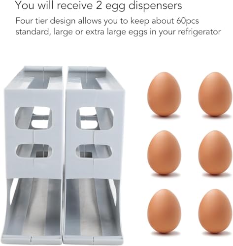 4 Tiers Egg Holder for Fridge Automatic Rolling Egg Dispenser 30 Eggs Storage Rack FIFO Egg Holder for Refrigerator Space-Saving Large Capacity Egg Roller Container Slim Gravity Egg Organizer - color: WHITE