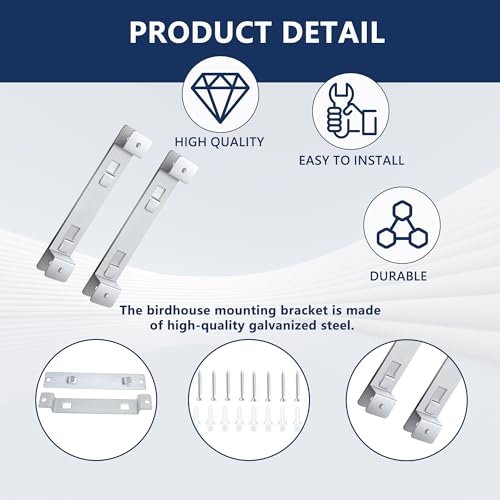Rust Resistant Bird House Hanger Bracket 2 Sets Galvanized Steel Mounting Brackets Kit with Screws Universal Trees/Poles Hanger for Securing Bird Houses, Nesting Boxes & Feeders - Silver