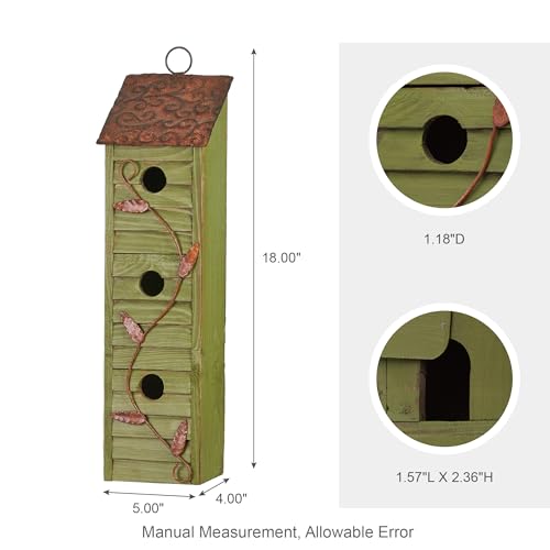 Glitzhome Bird Houses for Outside, 18" H Solid Wood Cottage Hand Painted Hanging Bird House Window-Blinds Distressed Decorative Birdhouse for Outdoors,Green - color: 18"H Green