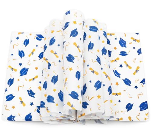 JarThenaAMCS 150 Pcs Graduation Wax Paper 2026 Grad Cap Blue Gold Deli Wrap Waterproof Oil-Proof Basket Liner for Food Sandwich Picnic Party Kitchen Supplies - color: Graduation