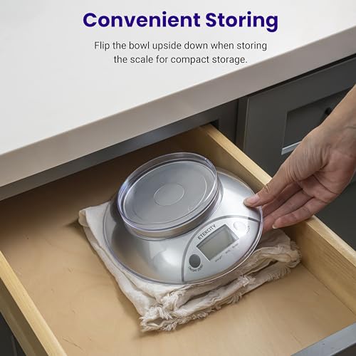 Etekcity Food Kitchen Scale with Bowl, 11lb/5kg, Grams and Ounces | Removable bowl with tare, backlit display, ideal for baking, meal prep, dieting and weight loss - color: Stainless Steel-Gray
