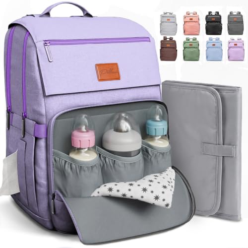 Baby Shower Gifts for Mom - Diaper Bag Backpack - 16 Organizer Pockets Baby Diaper Bag w/ Insulated Bottle Holders & Wipes Pocket, Large Capacity Baby Bag Backpack - Waterproof & Easy to Clean, Purple - color: K. Purple, style: Classic
