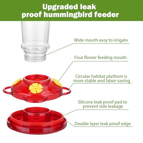 6 Pack 14 OZ Ant Outdoors Plastic Hummingbird Feeder Hanging Ant and Bee Proof Leak-Proof Nectar Feeders with 4 Feeding Ports and Perches, Gifts for Mom, Birdlovers