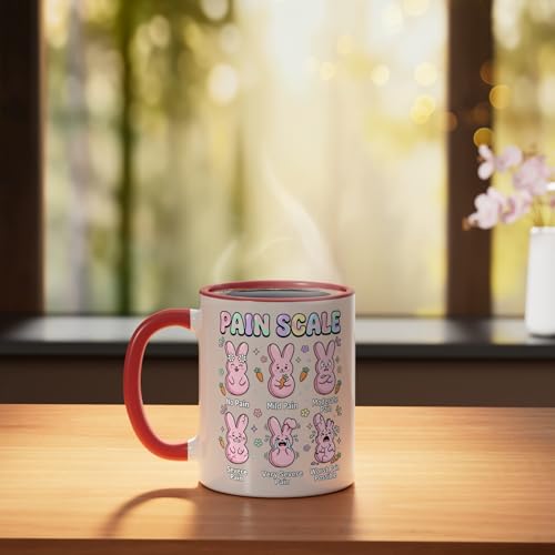 Funny Nursing Bunny Eggs Medical Pain Scale Easter Nurse Ceramic Mug, Red/White - color: Red/White
