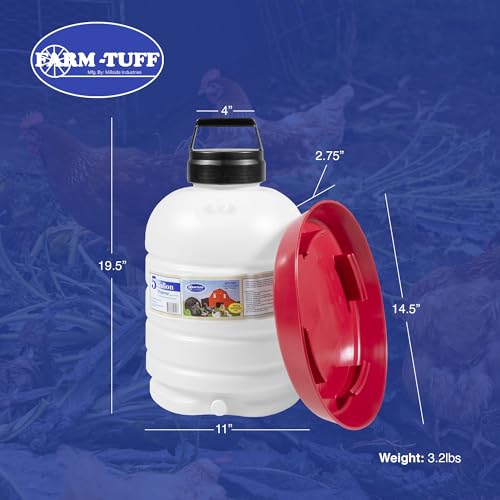 FARM-TUFF Hanging Chicken Waterer, 5 Gallon Capacity - Plastic Poultry Fountain with Top Fill Design - Automatic Water Dispenser for Chickens, Ducks, Turkeys & Game Birds - size: 5G