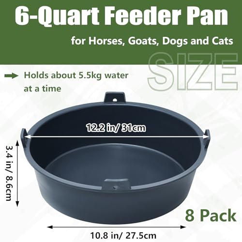 Sadnyy 8 Pcs Feed Pan 1.5 Gallon/6 Quart Utility Horse Feed Bucket Livestock Feeder Tubs Ox Tendon Bowl for Horses Dog Cats Goats Chicken Dust Bath - size: 1.5 Gallon/6 Quart