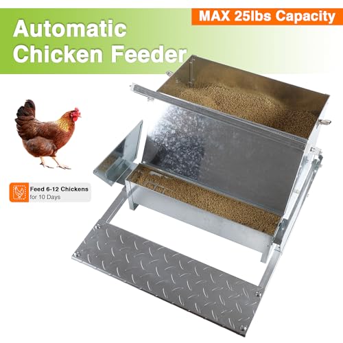 Rat Proof MAX-25Lbs Treadle Chicken Feeder No Waste Poultry Feeder | Weatherproof galvanized metal durable, Rodent-proof design, Reduces feed waste, Well-constructed, Easy setup