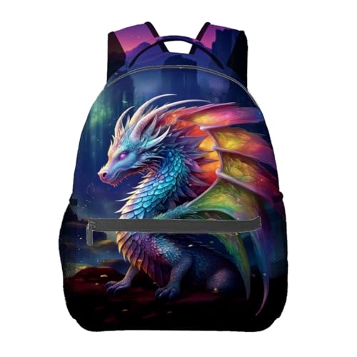 Vibrant Dragon Backpack,Majestic Rainbow Scales Dark Polyester Backpacks,Lightweight Double Shoulder Back Pack for Boys,Cool Dark Bookbag,School Bag Gifts,Casual Travel Daypack Book Packs - color: Dragon
