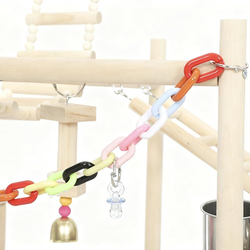 PawHut Bird Playground 4 Layer Wooden Parrot Play Stand for Parakeets | Ladders, Chain Toy, Stainless Steel Cups and Tray, Bird Cage Accessories, for Cockatiels, Finches, Lovebirds, Budgie