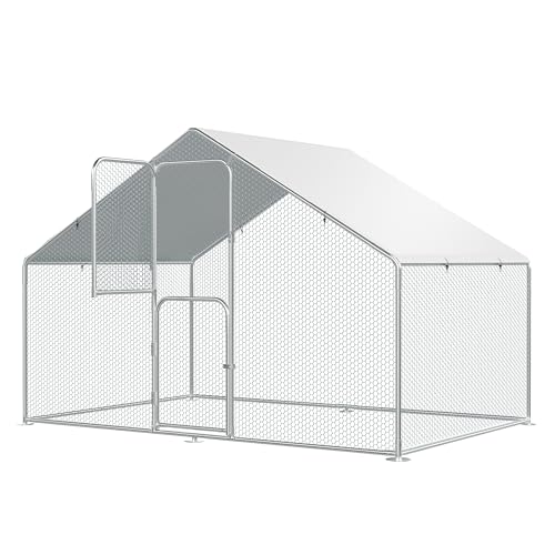 UDPATIO Metal Chicken Coop Walk in Large Chick Run House Pen | Double Feed Door UV-Resistant Cover Galvanized Frame Outdoor Cage for Bird Duck Rabbit Hen 6-10 Silvery-metal 1PCS - size: 120.0"L x 72.0"W x 72.0"H