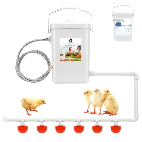Automatic Chicken Waterer Float Controlled,3 Gallon Chicken Waterer | Dispenser with Hose Attachment,no waste， hanging chicken waterer， - size: 3 Gallon with hard tube