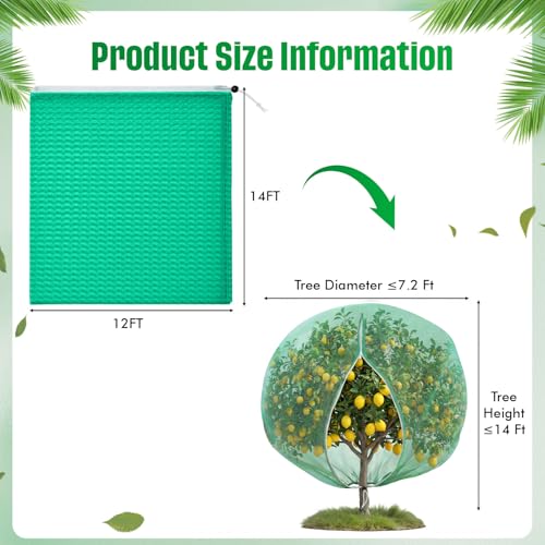 12W x 14L Ft Extra Large Fruit Tree Netting Cover with Zipper and Drawstring, Plant Protection Netting Insect Bird Barrier for Garden Cherry Trees Peach, Keep Birds Squirrels Cicadas Out - size: 12 x 14 ft