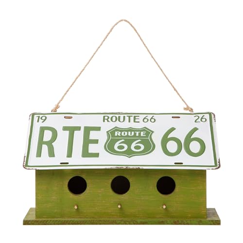 Glitzhome 14" Hanging Birdhouse for Outside, Green Licence Plate Design - Spring Ready Nesting Box & Christmas Garden Gift Idea - color: Retro Green