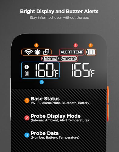 GoveeLife Smart Bluetooth Wireless Meat Thermometer Digital with App Alerts | WiFi Unlimited Range, IP68 Waterproof, Charge Magnetic Base, Timer Mode, Kitchen Thermometer Suitable for BBQ, Grill, Smoker - style: 1 Probe
