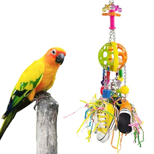 Bird Toys, Interactive Chew Toy, Pullable Colorful Sneakers & Acrylic Sticks for Moderate-Sized Parrots Like Quaker Parrot, Caique, Senegal Parrot and Small Parrots Like Cockatiels, Lovebirds