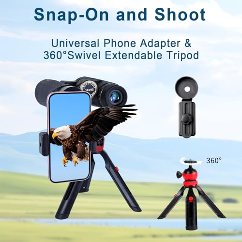 8x42 HD Binoculars for Adults High Powered with Phone Adapter and Tripod, Super Bright BAK4 Prism Waterproof Compact Binoculars for Bird Watching Hunting Stargazing Hiking Cruise Travel - style: 8x42