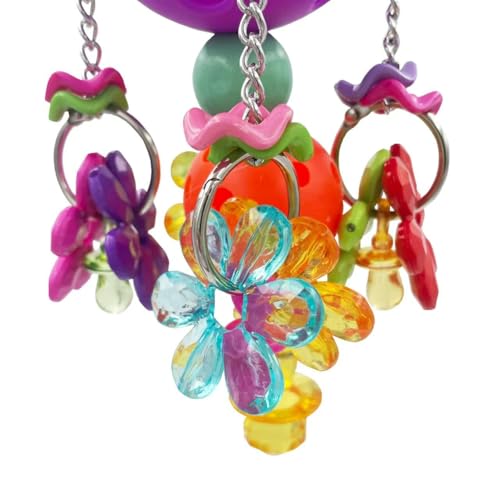 Pullable Bird Plastic Ball Toys with Acrylic Pacifiers and Flowers, Colorful Parrot Toys for Medium and Large Parrot Quaker Monk Parakeet Sun Conures (Purple) - color: Purple