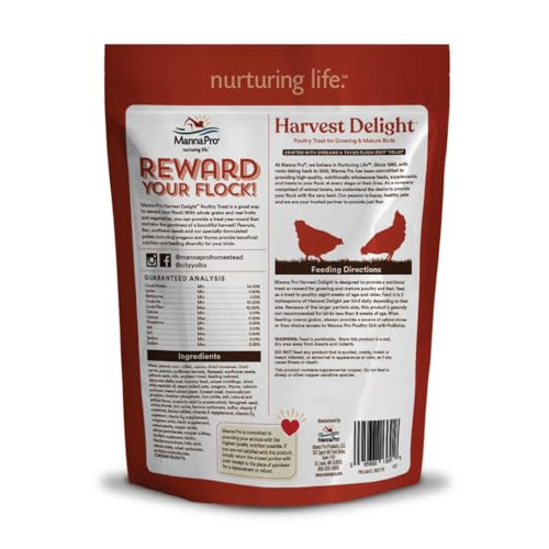 Manna Pro Harvest Delight Poultry Treat, Whole Grain & Seed Mix with Fruits & Vegetables, 14% Protein Snack for Chickens, Ducks & Mixed Flocks, 2.25 lb | Whole Grain & Seed Treat Mix, Fruits & Vegetables, 14% Protein Snack, For Chickens, Ducks & Mixed Flo