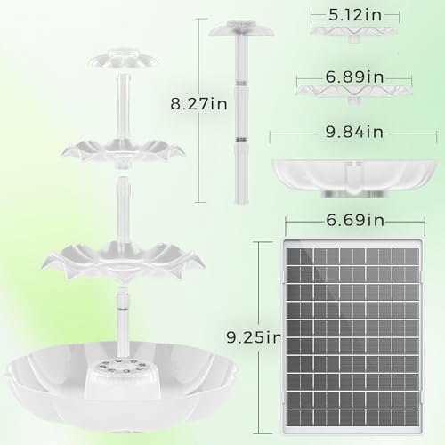 AISITIN 6.5W Solar Bird Bath Fountains with Lights, 3 Tiered Bird Bath | Solar Water Pump Upgraded Detachable DIY Solar Powered Fountain for Garden, Patio, Yard and Pond - color: White